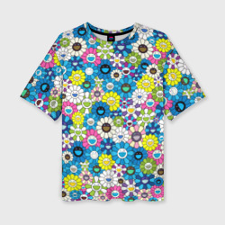 Женская футболка oversize 3D Takashi Murakami Улыбающиеся цветы