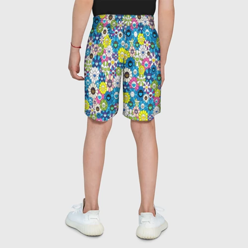 Детские спортивные шорты 3D с принтом Takashi Murakami Улыбающиеся цветы - картинка 5 Детские спортивные шорты 3D Takashi Murakami Улыбающиеся цветы - фото 5