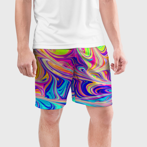 Мужские шорты спортивные Аномально яркие цветные разводы, цвет 3D печать - фото 3