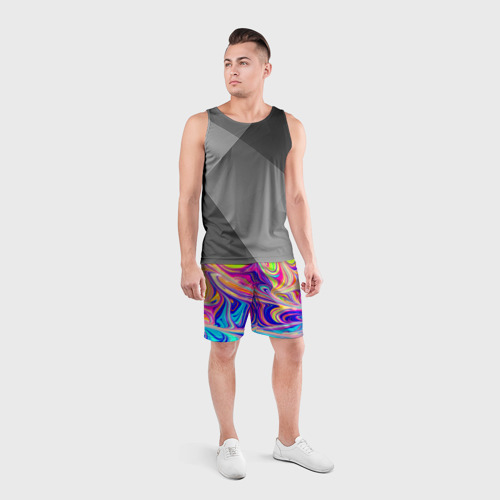 Мужские шорты спортивные Аномально яркие цветные разводы, цвет 3D печать - фото 4