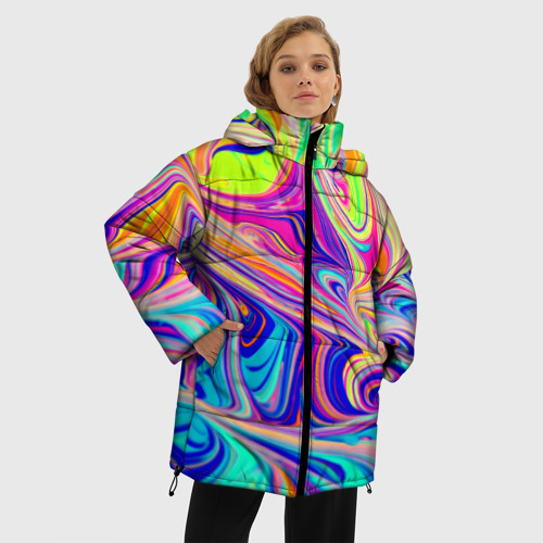 Женская зимняя куртка Oversize Аномально яркие цветные разводы, цвет черный - фото 3