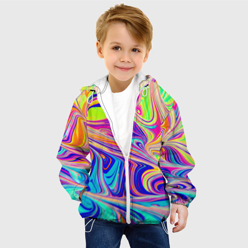 Детская куртка 3D Аномально яркие цветные разводы, цвет белый - фото 3