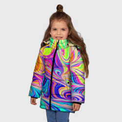 Зимняя куртка для девочек 3D Аномально яркие цветные разводы - фото 2
