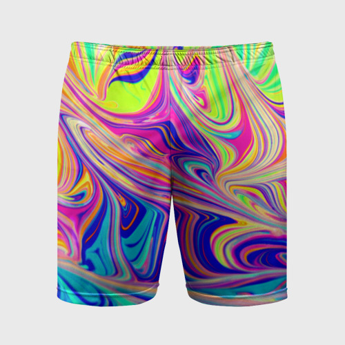 Мужские шорты спортивные Аномально яркие цветные разводы, цвет 3D печать