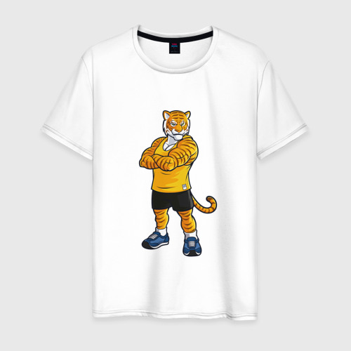 Мужская футболка хлопок Тигр спортивный, цвет белый