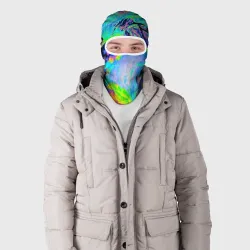 Балаклава 3D Неоновый кислотный абстрактный яркий узор - хаос облако голубовато-зеленый - фото 2