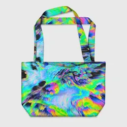 Пляжная сумка 3D Неоновый кислотный абстрактный яркий узор - хаос облако голубовато-зеленый