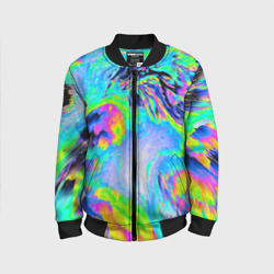 Детский бомбер 3D Неоновый кислотный абстрактный яркий узор - хаос облако голубовато-зеленый