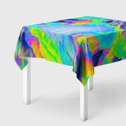 Скатерть 3D Неоновый кислотный абстрактный яркий узор - хаос облако голубовато-зеленый