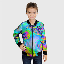 Детский бомбер 3D Неоновый кислотный абстрактный яркий узор - хаос облако голубовато-зеленый - фото 2