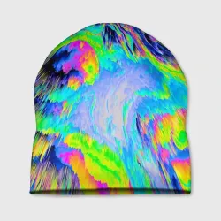 Шапка 3D Неоновый кислотный абстрактный яркий узор - хаос облако голубовато-зеленый