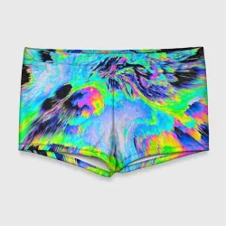 Мужские купальные плавки 3D Неоновый кислотный абстрактный яркий узор - хаос облако голубовато-зеленый