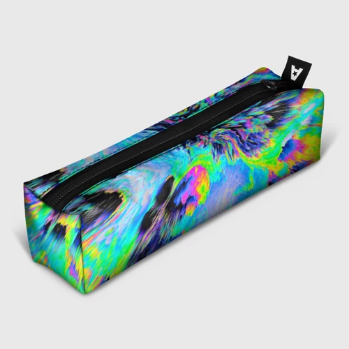 Пенал школьный 3D Неоновый кислотный абстрактный яркий узор - хаос облако голубовато-зеленый