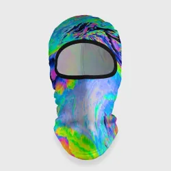 Балаклава 3D Неоновый кислотный абстрактный яркий узор - хаос облако голубовато-зеленый