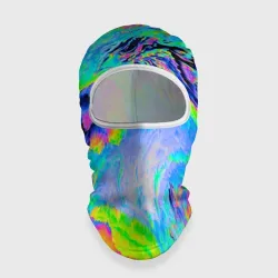 Балаклава 3D Неоновый кислотный абстрактный яркий узор - хаос облако голубовато-зеленый