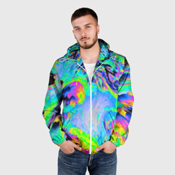 Мужская ветровка 3D Неоновый кислотный абстрактный яркий узор - хаос облако голубовато-зеленый - фото 2