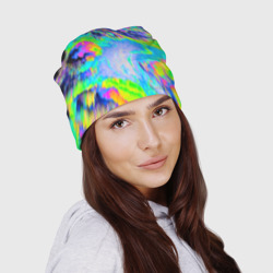 Шапка 3D Неоновый кислотный абстрактный яркий узор - хаос облако голубовато-зеленый - фото 2