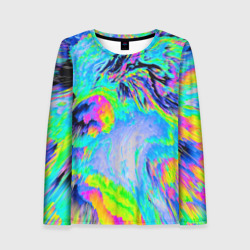 Женский лонгслив 3D Неоновый кислотный абстрактный яркий узор - хаос облако голубовато-зеленый