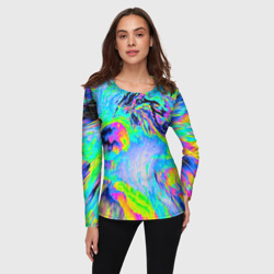 Женский лонгслив 3D Неоновый кислотный абстрактный яркий узор - хаос облако голубовато-зеленый - фото 2