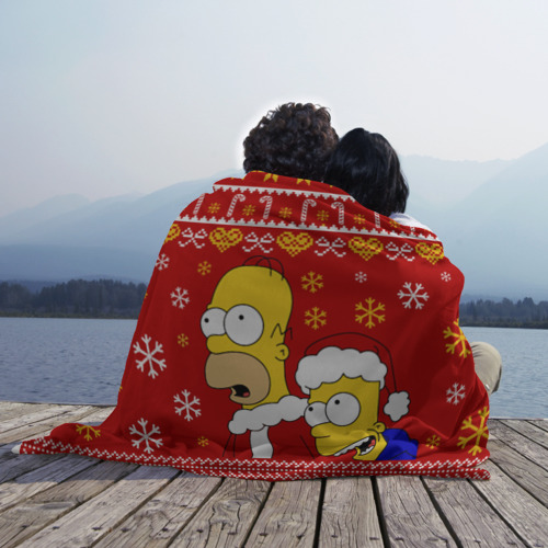 Плед 3D с принтом Новогодний Гомер и Барт Симпсоны, вид сбоку #3