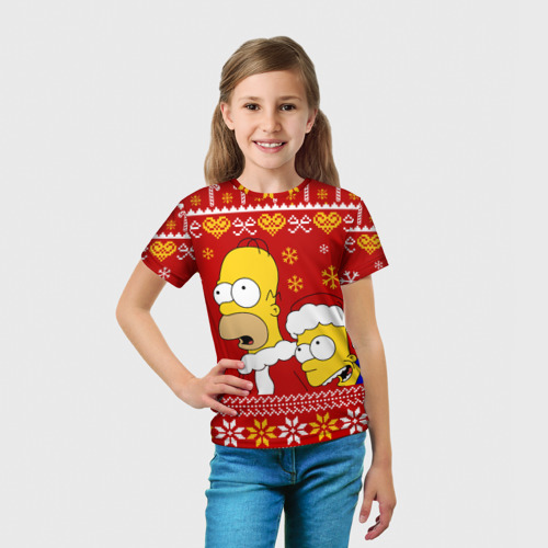 Детская футболка 3D с принтом Новогодний Гомер и Барт Симпсоны, вид сбоку #3
