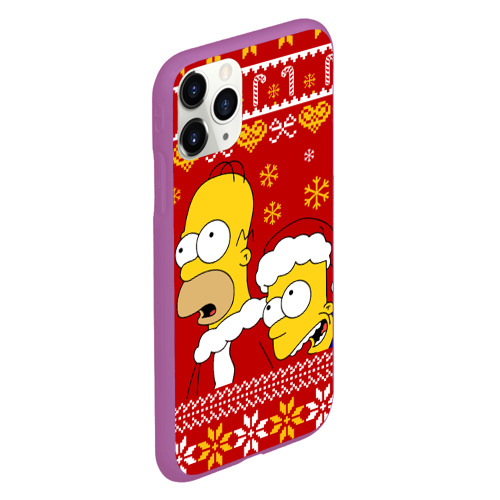 Чехол для iPhone 11 Pro матовый с принтом Новогодний Гомер и Барт Симпсоны, вид сбоку #3