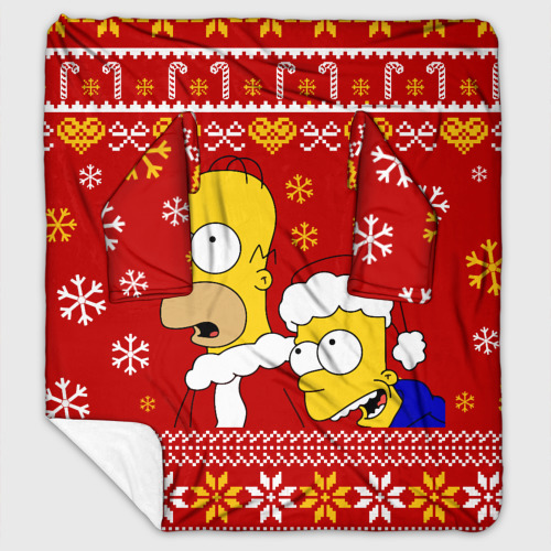 Плед с рукавами с принтом Новогодний Гомер и Барт Симпсоны, вид спереди #2