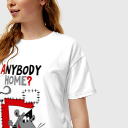 Женская футболка хлопок Oversize Anybody home - мышонок - фото 2