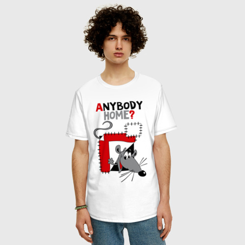 Мужская футболка хлопок Oversize Anybody home - мышонок, цвет белый - фото 3