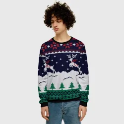 Мужской свитшот 3D Свитер с оленями deer sweater - фото 2