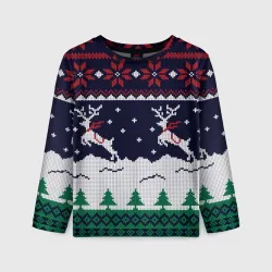 Детский лонгслив 3D Свитер с оленями deer sweater