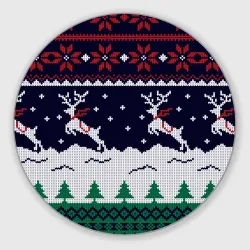Круглый коврик для мышки Свитер с оленями deer sweater