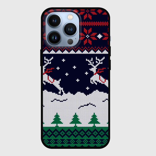 Чехол для iPhone 13 Pro Свитер с оленями deer sweater, цвет черный