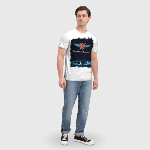 Мужская футболка 3D с принтом Черная Молния в небе Москвы, вид сбоку #3