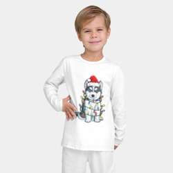 Детская пижама с лонгсливом хлопок Новогодний Хаски в гирлянде - фото 2