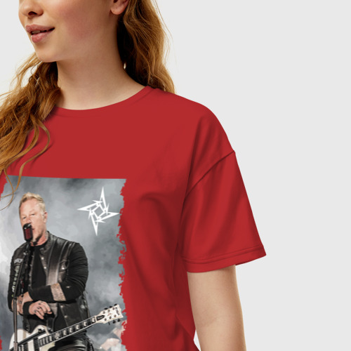 Женская футболка хлопок Oversize James Alan Hetfield - Metallica vocalist, цвет красный - фото 3