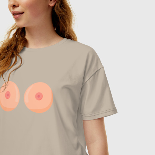 Женская футболка хлопок Oversize Boobs 18+, цвет миндальный - фото 3