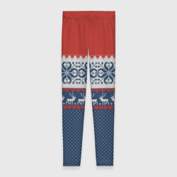 Леггинсы 3D Новогодний вязаный узор с оленями