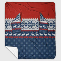 Плед с рукавами Новогодний вязаный узор с оленями