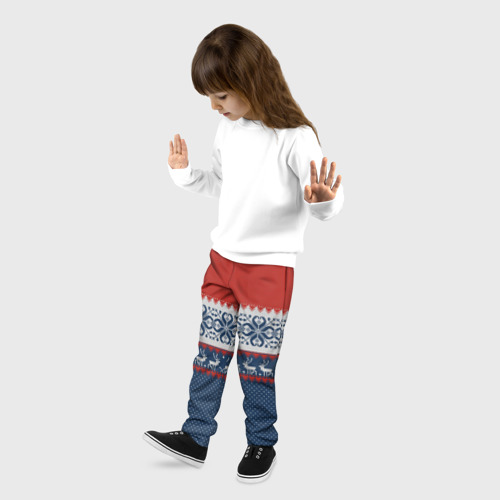 Детские брюки 3D Новогодний вязаный узор с оленями, цвет 3D печать - фото 3