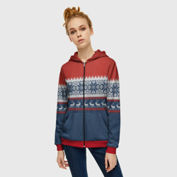 Женская толстовка 3D на молнии Новогодний вязаный узор с оленями - фото 2