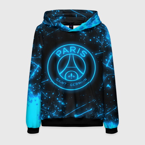 Мужская толстовка 3D PSG neon style sport ПСГ неон, цвет черный