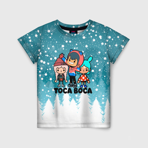 Детская футболка с принтом Новогодний Toca Boca, вид спереди №1