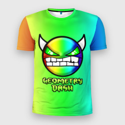 Мужская футболка 3D Slim Геометри Дэш радужный Geometry Dash