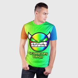 Мужская футболка 3D Slim Геометри Дэш радужный Geometry Dash - фото 2