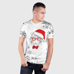 Мужская футболка 3D Slim Новогодний тигр летящие снежинки - фото 2