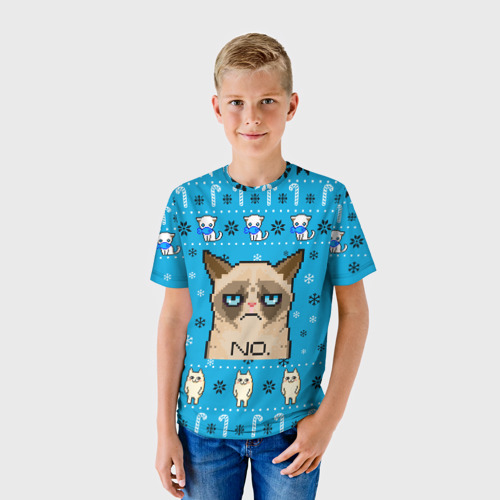 Детская футболка 3D Grumpy кот мем новогодний, цвет 3D печать - фото 3