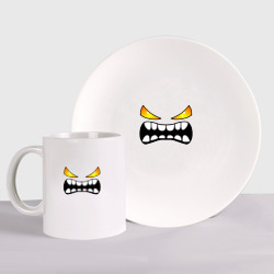 Набор: тарелка + кружка Geometry Dash лицо демона