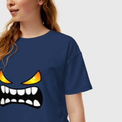 Женская футболка хлопок Oversize Geometry Dash лицо демона - фото 2
