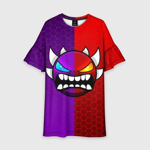 Детское платье 3D Geometry Dash violet red demon геометрия Даш, цвет 3D печать